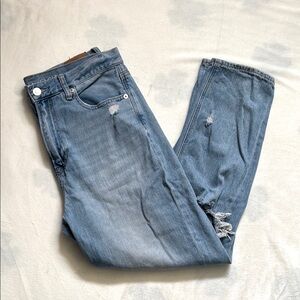 American Eagle mom jeans light wash distressed